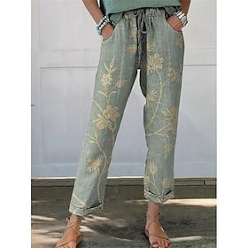 Women's Pants Trousers Straight Streetwear Casual Long High Waist Floral Pocket Printing Elastic Drawstring Design Breathability Soft Micro-elastic Vacation St