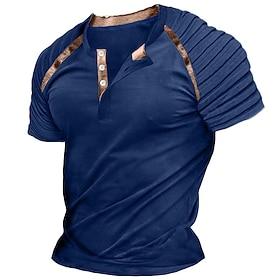 Men's Henley Shirt Raglan T Shirt Short Sleeve Plain Slim Pleated Fashion Designer Casual Patchwork Pleats Henley Outdoor Vacation Daily Summer White Navy Blue