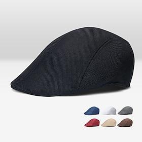 Men's Flat Cap Beret Hat Ascot Hat Newsboy Hat Black White Linens Fashion Casual British Street Daily Plain Adjustable Breathable