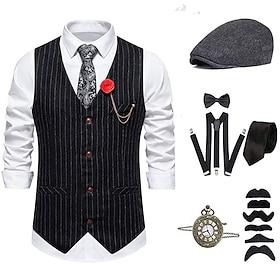 Retro Vintage Roaring 20s 1920s Hat Outfits Vest The Great Gatsby Gentleman Fashion Fancy Dress Men's Christmas Halloween Carnival Prom Bachelorette Party Fest