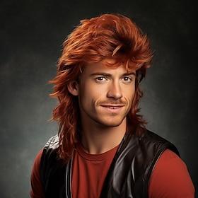 Ginger Blonde Mullet Wig Adult Funny Wigs for Men Pop Rock Wig Joe Dirt Wig for 70s 80s Wig Halloween Cosplay Party Wigs
