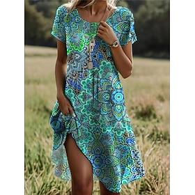 Women's Mini Dress Boho Petite Dress T Shirt Dress Tee Dress A Line Dress Summer Dress Stylish Casual Vacation Daily Holiday Loose Fit Ditsy Floral Short Sleev