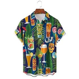 Men's Short Sleeves Shirt Shirt Collar Casual Resort Beach Going out Weekend Green M L XL