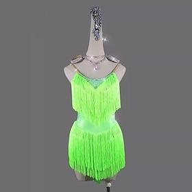 Latin Dance Dress Rhinestone Tassel Women's Performance Training Sleeveless Rumba Salsa Chacha Stage Costume
