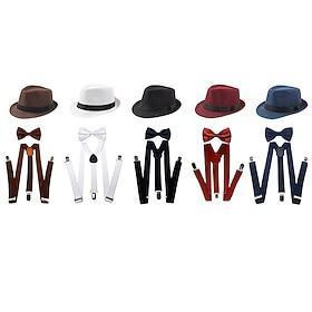 Retro Vintage Roaring 20s 1920s Panama Hat Accesories Set The Great Gatsby Fancy Dress Men's Masquerade Event / Party Bachelorette Party Adults' Hat Suspenders