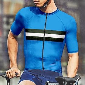 Men's Cycling Jersey Short Sleeve Bike Tee Tshirt Jersey with 3 Rear Pockets Mountain Bike MTB Breathable Quick Dry Anatomic Design Wicking Blue Stripes Sports