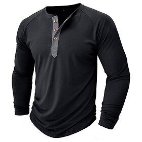 Men's Henley Shirt Tee Top Solid Color Henley Outdoor Street Long Sleeve Button Clothing Apparel Fashion Daily