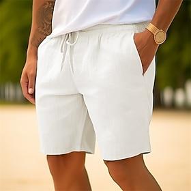 Men's Shorts Summer Shorts Beach Shorts Drawstring Elastic Waist Straight Leg Plain Comfort Breathable Short Casual Daily Holiday Fashion Classic Style White N