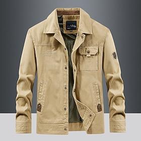 Men's Cargo Jacket Transition Jacket Outdoor Windbreaker Multiple Pockets All Seasons Plain Casual Lapel Khaki Army Green Dark Blue Jacket