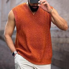 Men's Tank Top Vest Top Undershirt Sleeveless Shirt Plain V Neck Street Vacation Sleeveless Knitted Clothing Apparel Fashion Designer Basic