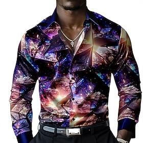 Men's Shirt Dress Shirt Button Up Shirt Long Sleeve Fashion Casual Casual Party Evening Wear Causal Summer Spring Fall Turndown Button Up 3D Print Purple