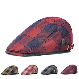 Men's Flat Cap Ascot Hat Newsboy Hat Wine Red Polyester Fashion Casual Street Daily Plaid Adjustable Sunscreen Breathable