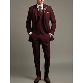 Red Blue Coffee Men's Tweed Suits Wedding Party Suits Solid Colored 3 Piece Business Retro Vintage Tailored Fit Single Breasted Two-buttons 2024