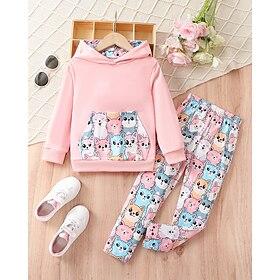 Girls' 3D Cartoon Cat Sports Suit HoodieSet Tracksuits Long Sleeve Spring Fall Daily Casual Comfort Polyester Kids 4 years Hooded Outdoor Sports Vacation Tail
