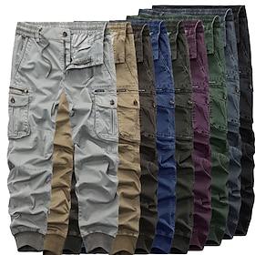 Men's Cargo Pants Joggers Tactical Pants Trousers Buttons Multi Pocket Elastic Cuff Plain Wearable Outdoor Daily Camping  Hiking Fashion Classic Black Wine