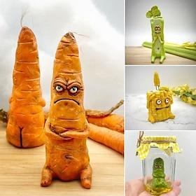 Cranky Carrot Figurine, Screaming Pickle, Handmade Cute Emotional Support Celery Broccoli Buddy, Miniature Scare Corn Sculpture for Desk Home Office Decoration