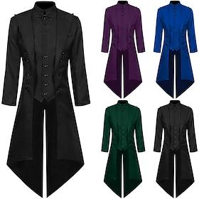 Vintage Punk  Gothic 18th Century Coat Cosplay Costume Tuxedo Vampire Gentleman Embroidered Men's Ebenezer Scrooge Elf Steampunk Christmas Halloween Carnival M