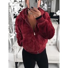 dames rits pluche jas bordeaux opstaande kraag lange mouw gezellig casual winter herfst bovenkleding zachte fluweelachtige textuur comfortabele pasvorm verschi