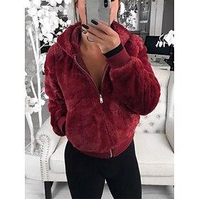 dames rits pluche jas bordeaux opstaande kraag lange mouw gezellig casual winter herfst bovenkleding zachte fluweelachtige textuur comfortabele pasvorm verschi