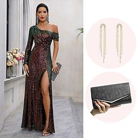 Roaring 20s 1920s Maxi Ankle Length Evening Dress Outfits Ball Gown The Great Gatsby Wedding Guest Sequins Tassel Fringe Sparkling Glitter Fancy Dress Women's