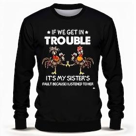 Mens Long Sleeve Graphic Tee, Funny Sister's Fault Family Humor Shirt, 'If We Get In Trouble It's My Sister's Fault Because I Listened To Her'