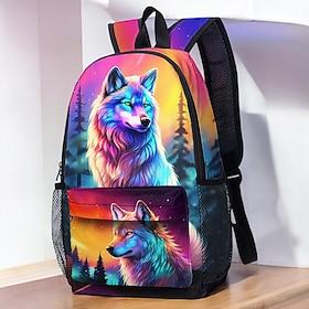 Large Capacity Wolf Print Backpack - Durable Polyester, 2 Patterns, Ideal for School, Travel, and Daily Use