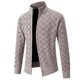 Voor heren Bijgesneden trui Vest Trui Trui met rits Gebreide trui Geribd breien Normaal Zijzakken Fleece Meetkundig Opstaand Modieus Klassiek Alledaagse kledin