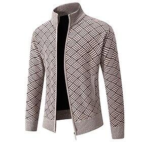 Voor heren Bijgesneden trui Vest Trui Trui met rits Gebreide trui Geribd breien Normaal Zijzakken Fleece Meetkundig Opstaand Modieus Klassiek Alledaagse kledin