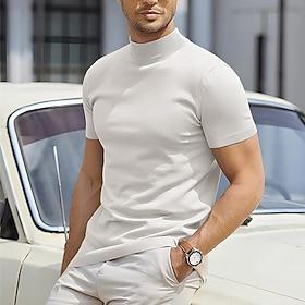 Men's T Shirt Tee Top Mock Turtleneck Short Sleeves Turtleneck Summer Plain Designer Basic Modern Contemporary Vacation Street Going out Wine Black White Top T