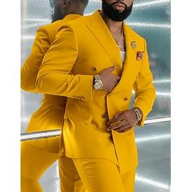 Men's Suits Wedding Homecoming Yellow Red Spring, Fall, Winter, Summer Suit Peaked Lapel Peak Daily Business Solid Colored Plus Size 2 Piece Double Breasted Si