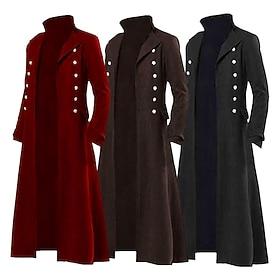 Retro Vintage Medieval Coat Trench Coat Plague Doctor Priest Solid Color Fancy Dress Men's Ebenezer Scrooge Elf Steampunk Halloween Carnival Masquerade Party /