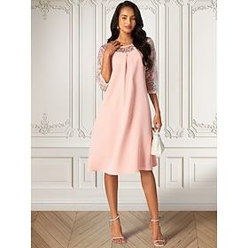 Damen A Linie Kleid Spitze 3/4 Ärmel kleid hochzeitsgast Cocktailparty Hellrosa