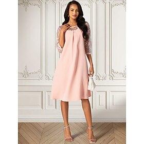 Damen A Linie Kleid Spitze 3/4 Ärmel kleid hochzeitsgast Cocktailparty Hellrosa