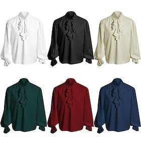 Retro Vintage Victorian Medieval Blouse / Shirt Cosplay Costume Masquerade Vampire Flounced Fancy Dress Men's Pirate Fantasy Royal Halloween Carnival Masquerad