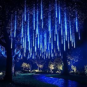 Meteor Shower Lights Outdoor, 20 Inches 8 Tubes 240 LED Snowfall Lights, Waterproof Meteor Lights Outdoor, Hanging Falling Rain Lights for Tree Bushes Holiday