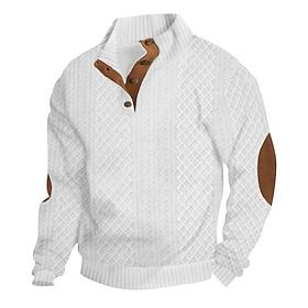 Men's Sweatshirt Black White Army Green Khaki Gray Standing Collar Color Block Patchwork Ribbed Textured Sports Outdoor Daily Holiday Polyester Textured Stree