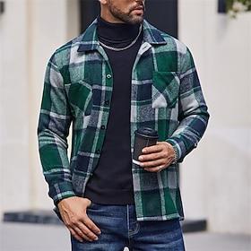 Men's Shirt Flannel Shirt Overshirt Plaid Outdoor Street Black Red Orange Brown Long Sleeve Winter Spring   Fall Clothing Apparel