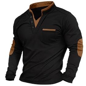 Men's V Neck Tee Tee Top Long Sleeve Shirt Long Sleeve Patchwork Daily Casual Street Style Fashion Fake two piece V Neck Outdoor Street Causal Summer Black Whi