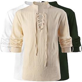 Medieval Renaissance 17th Century Blouse / Shirt Cosplay Costume Celtic Knight Elven Drawstring Solid Color Fancy Dress Men's Pirate Fantasy Halloween Masquera