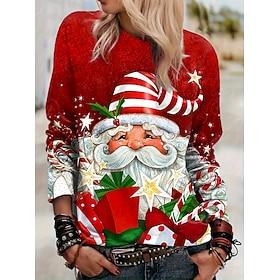 dames vakantie sweatshirt feestelijk kerstman print ronde hals lange mouw kerstfeest rood groen wit normale pasvorm winterkleding