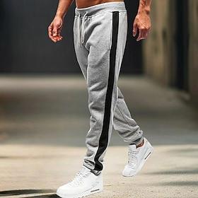 Men's Sweatpants Joggers Trousers Casual Pants Drawstring Side Stripe Elastic Waist Plain Comfort Warm Full Length Outdoor Casual Daily Sports Fashion Black-Wh