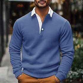 Men's Sweatshirt Polo Sweatshirt Black Navy Blue Blue Brown Khaki Polo Collar Plain Pocket Sports  Outdoor Daily Holiday Streetwear Cool Casual Spring   Fall C