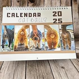 katteballer 2025-kalender, ny morsom kattrumpe-veggkalender 2025, morsom katt-rumpe-kalender 12 måneders katteball-kalender, morsomme kalender-gag-gaver til fa