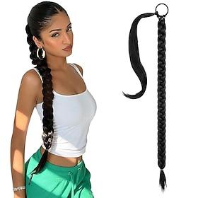 Long Braided Ponytail Extension with Hair Tie Straight Wrap Around Hair Extensions Ponytail Natural Soft Synthetic Hair Piece for Women Daily Wear 34 Inch