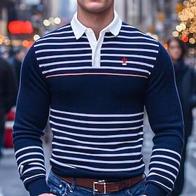 Men's Solid Color Polo Shirts Rugby Polo Shirts Golf Polos Shirts Long Sleeve Polo Shirts Lapel Classic Fashion 3D Print Modern Street Business Casual Holiday
