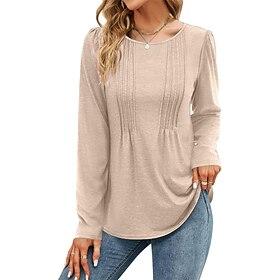 Women's T Shirt Plain Fashion Modern Casual Long Sleeve Crew Neck Regular Tops Daily Weekend Red Brown Beige Fall Winter