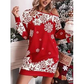 Sneeuwvlok Jurken Trui met capuchon Dames Kerstmis Nieuwjaar kerstavond leuke Style Schouderafhangend Volwassenen Feest Kerstmis Kleding