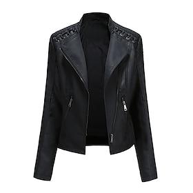 Women's Faux Leather Jacket Biker Jacket Outdoor Street Daily Wear Fall Winter Short Coat Regular Fit Thermal Warm Breathable Stylish Casual Jacket Long Sleeve