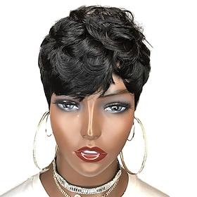 Pixie Wig Short Layered Natural Synthetic Wig with Bangs Short Black Pixie Cut Hair Wigs For Women Short Wigs For Black Women