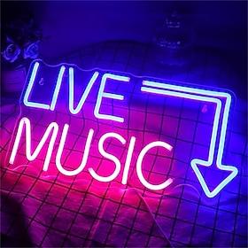 Live Music Neon Sign LED, Large Blue  Pink Neon Light for Studio, Bar, Bedroom, Party, Club Wall Decor-USB Powered